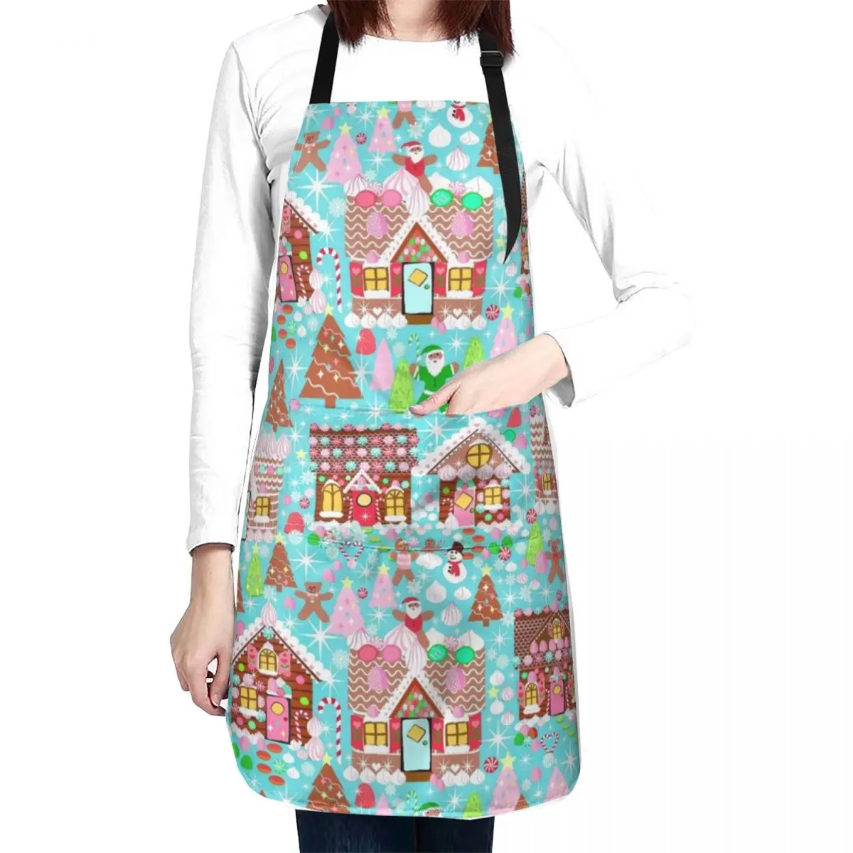 Christmas Gingerbread House, Holiday Village Apron kitchen clothes Waterproof Kitchen Woman Apron