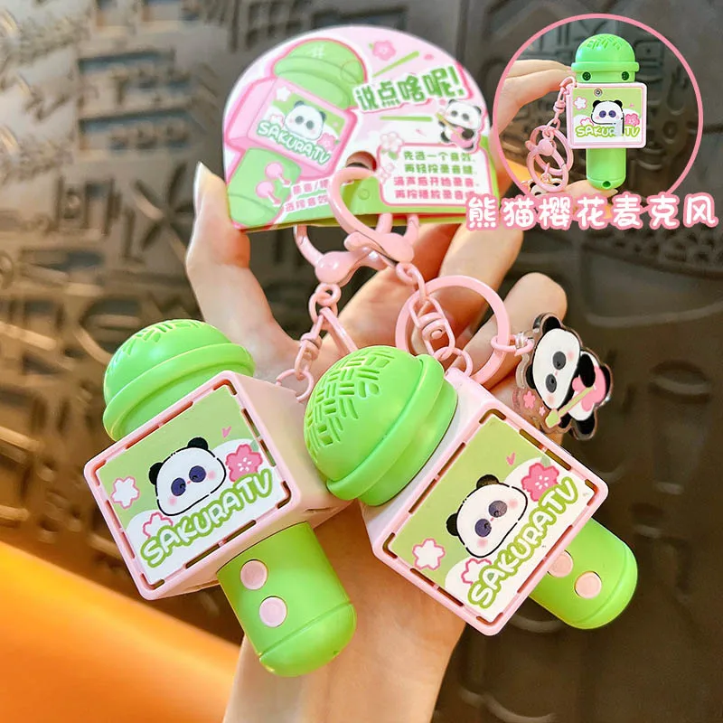 الإبداعية لعبة الصوت الإلكترونية الكرتون الباندا كابيبارا مسجل لطيف سلسلة مفاتيح ميكروفون قلادة متعة لعبة ميكروفون صغير