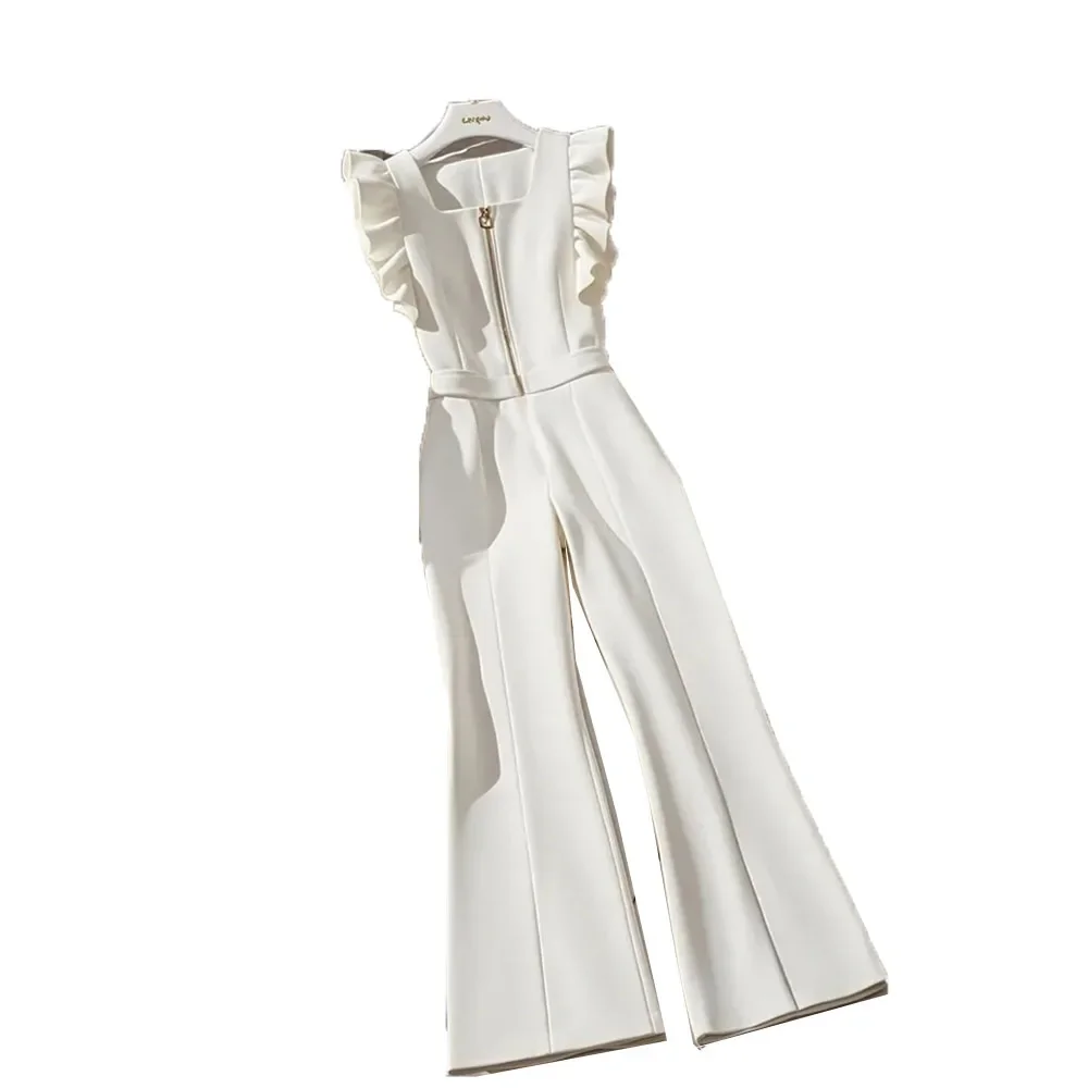 Women's autumn high waisted pleated wide leg jumpsuit with camisole, Korean women's slim fit elegant temperament pants