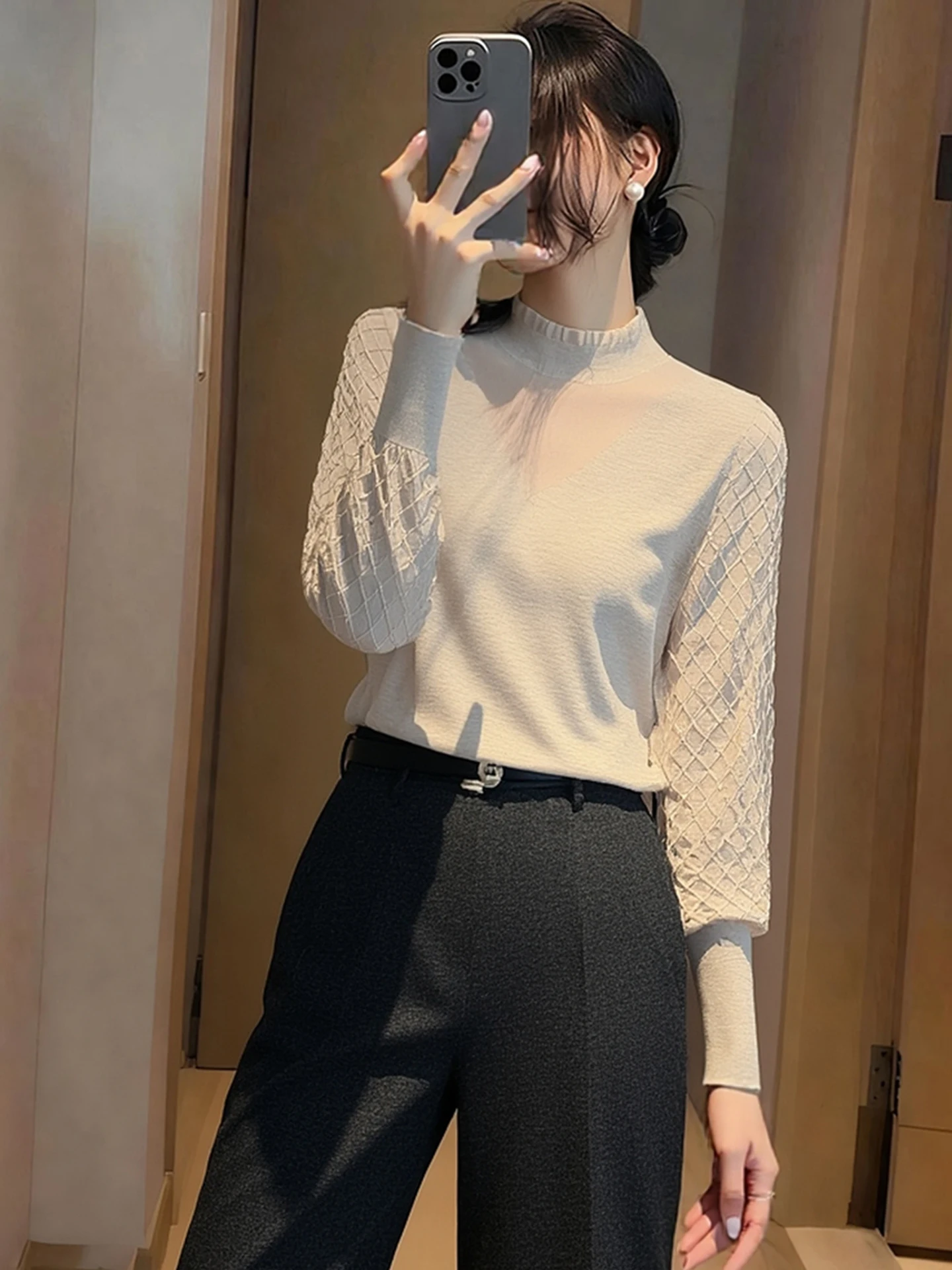 

Slimming Effect Long Sve Knitwear Simple Versatile Korean Sle Women's Base Layer irt Sli Design Winter Top