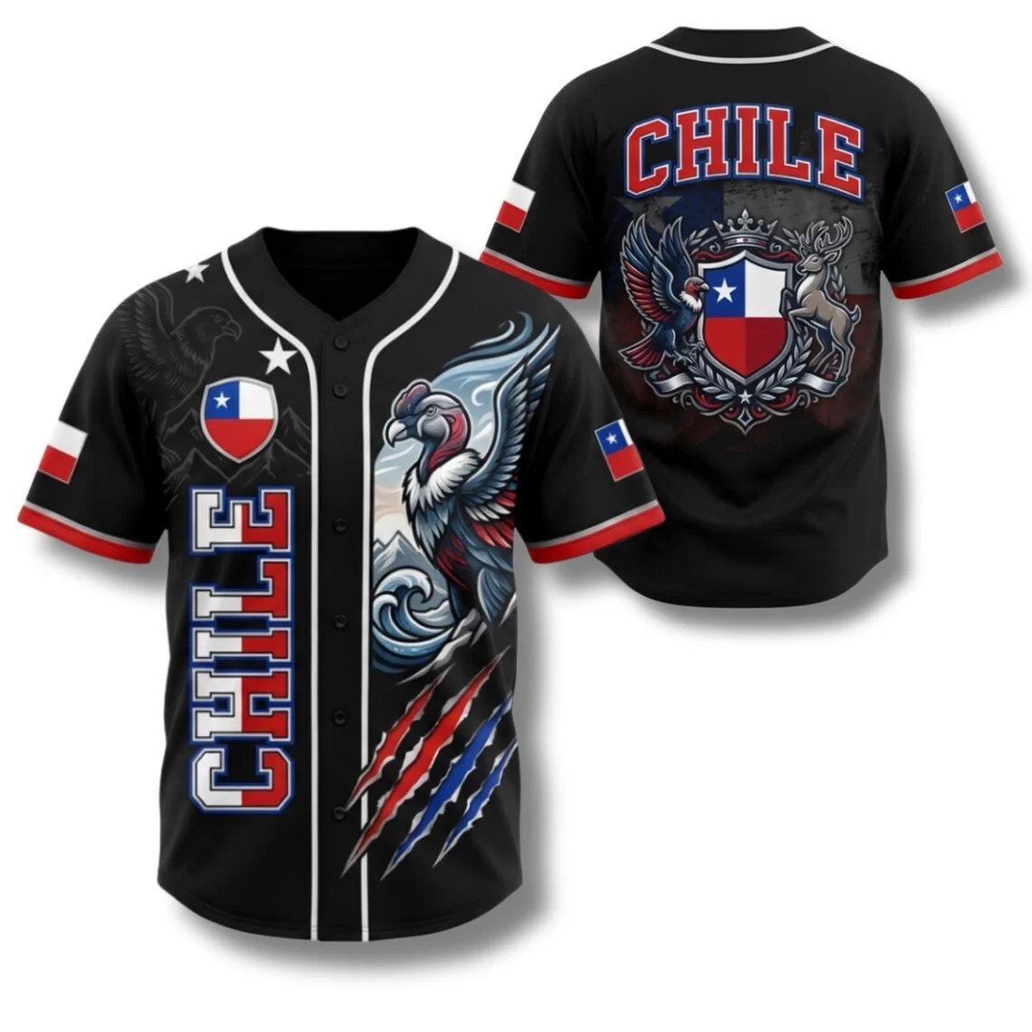 Chile Baseball Jersey, Chilean Flag Shirt, Condor Button Up Gift for Men Women Fans Gift