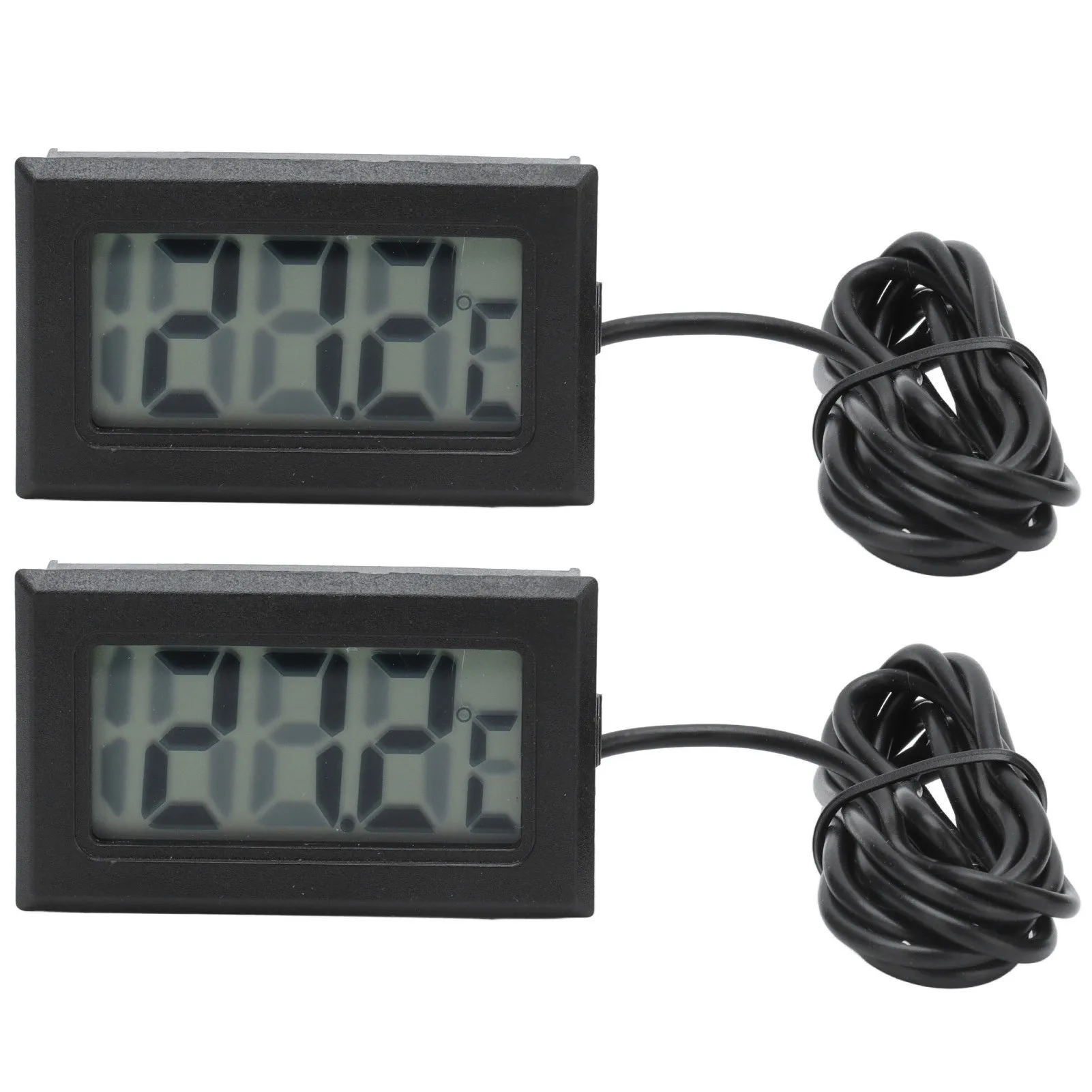2Pcs Electronic Digital Thermometer Thermostat Temperature Meter 2s Refresh with ProbeBlack