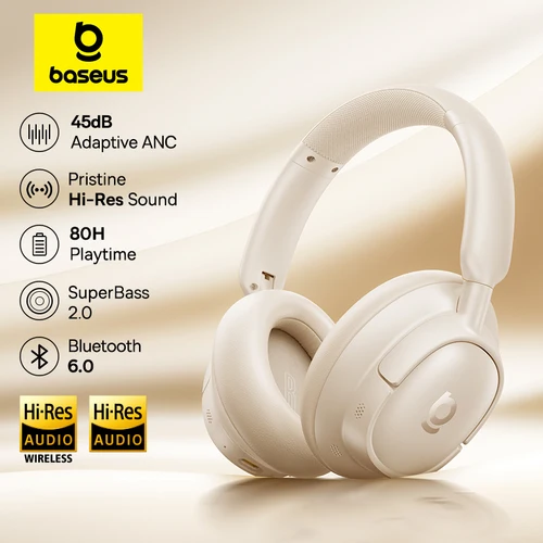 Imagen 1 del producto Auriculares Inalámbricos Baseus Bass EH10 NC con Bluetooth 6.0, Cancelación de Ruido de 45 dB, Auriculares Supraaurales con Audio Espacial, 80 Horas de Duración