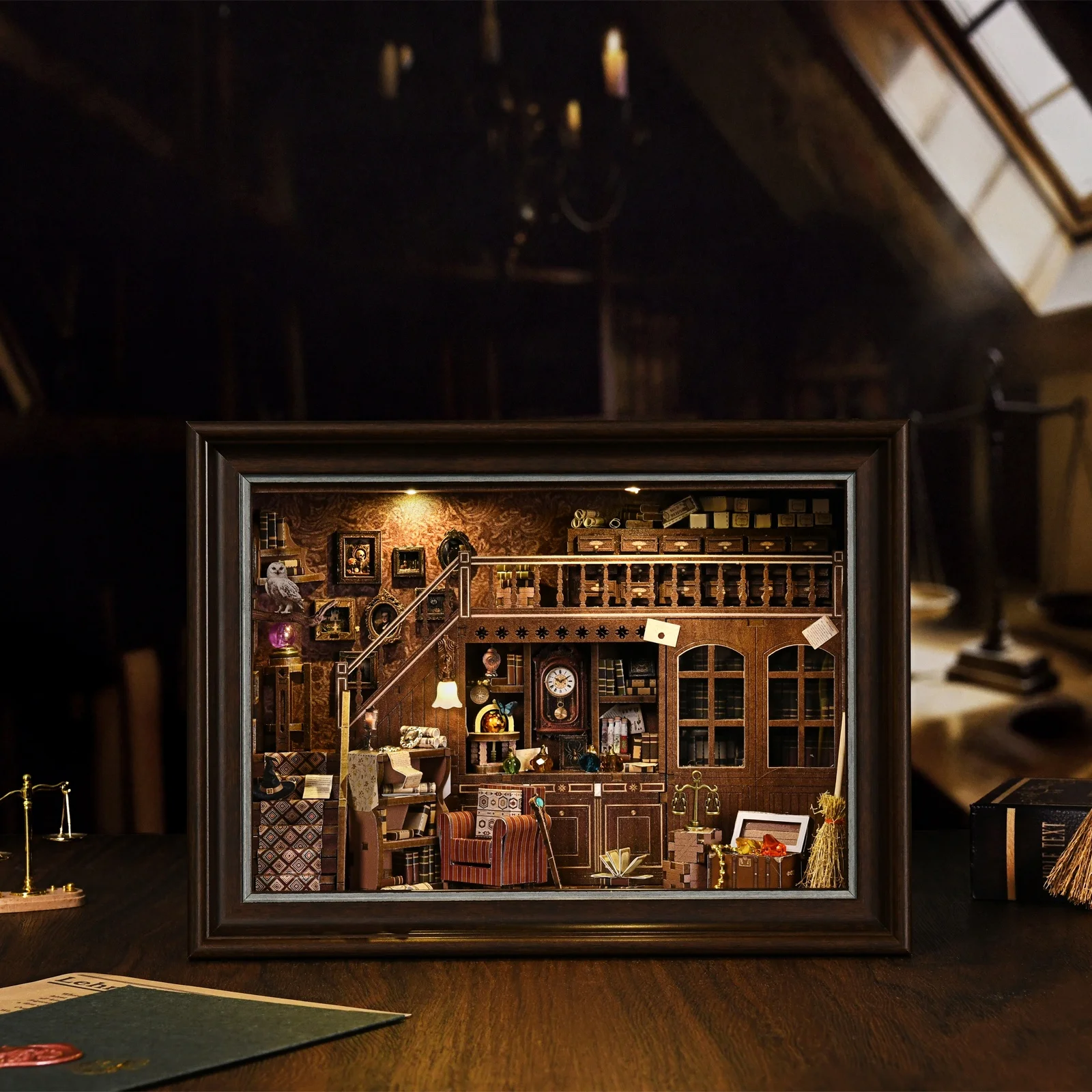 Book Nook Kit Secret Attic DIY 3D Wooden Puzzle Bookshelf Insert Dollhouse Model Bookend Building Home Decoration  Photo Frame