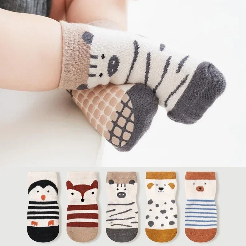 5Pairs Baby Floor Socks Winter Thick Home Floor Sport Non-Slip Cute Cartoon Animal Socks Warm Breathable Kid Clothes Accessories
