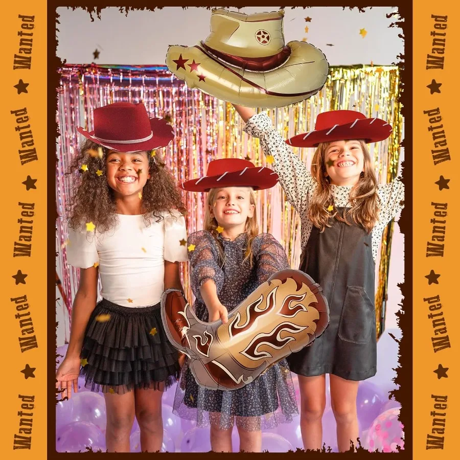 4개 서부 카우걸 파티 풍선 카우걸 부츠 풍선 카우보이 모자 포일 풍선 서부 카우걸 생일 파티 장식