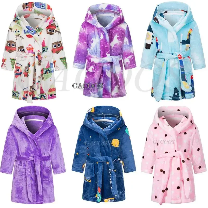 Children Bath Robes Flannel Winter Kids Sleepwear Robe Infant Pijamas Nightgown For Boys Girls Pajamas 2-12 Years Baby Clothes