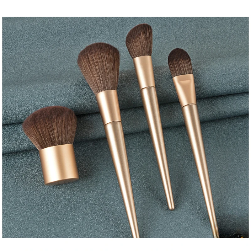 4 brochas de maquillaje, brocha Base, herramienta de maquillaje dorado champán, brocha para base, maquillaje en polvo suelto