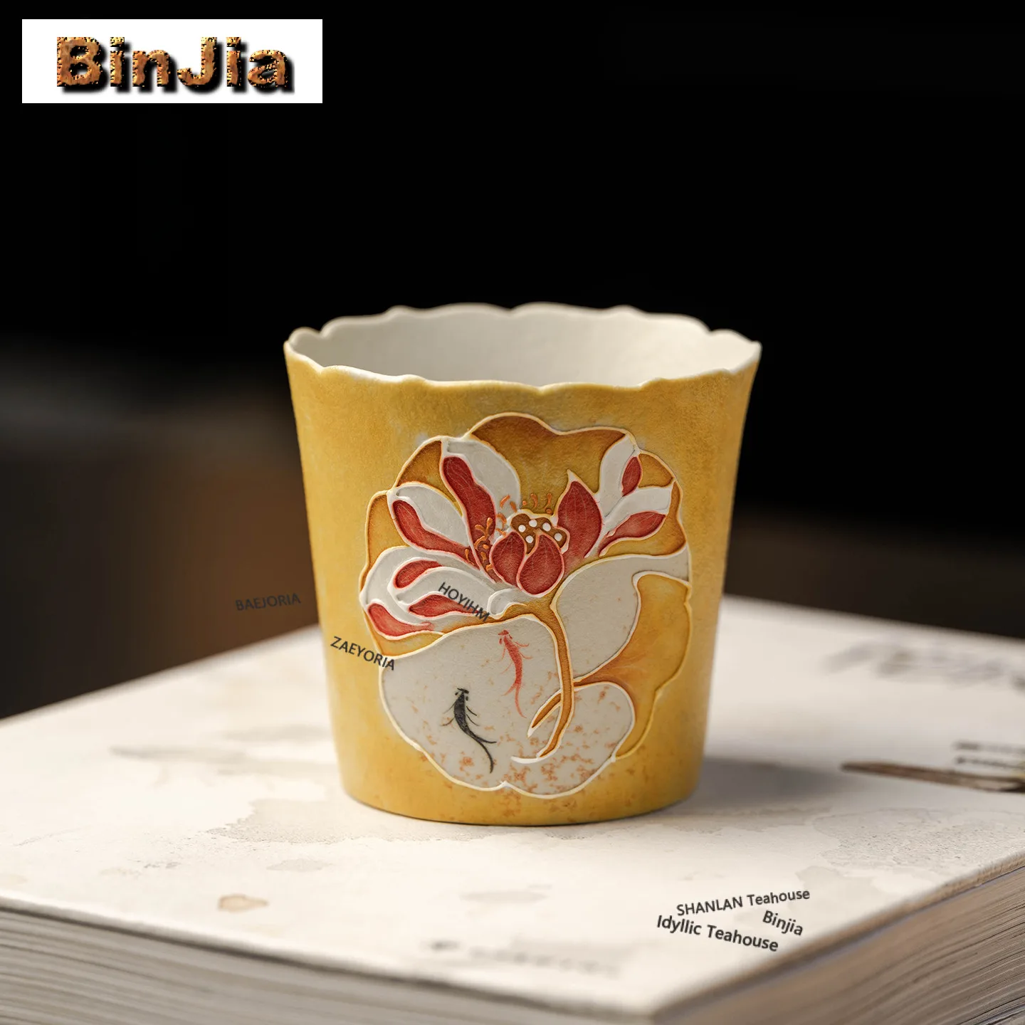 180ml Hand-painted Ginkgo Teacup Handmade Tea Bowl Jug Tea-tasting Smelling Cup Jianzhan Master Cups Tea Items Accessories Craft