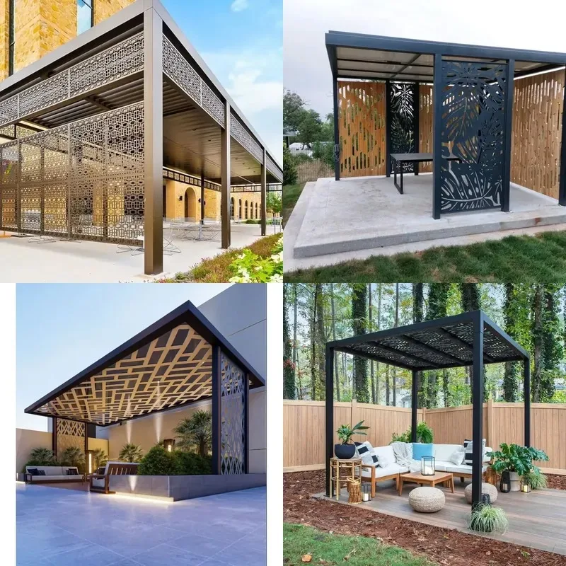 All Weather Waterproof Gazebo  Laser Cut Aluminum Sides Insulated Metal Roof Year Round Use Outdoor Pavilion Shelter