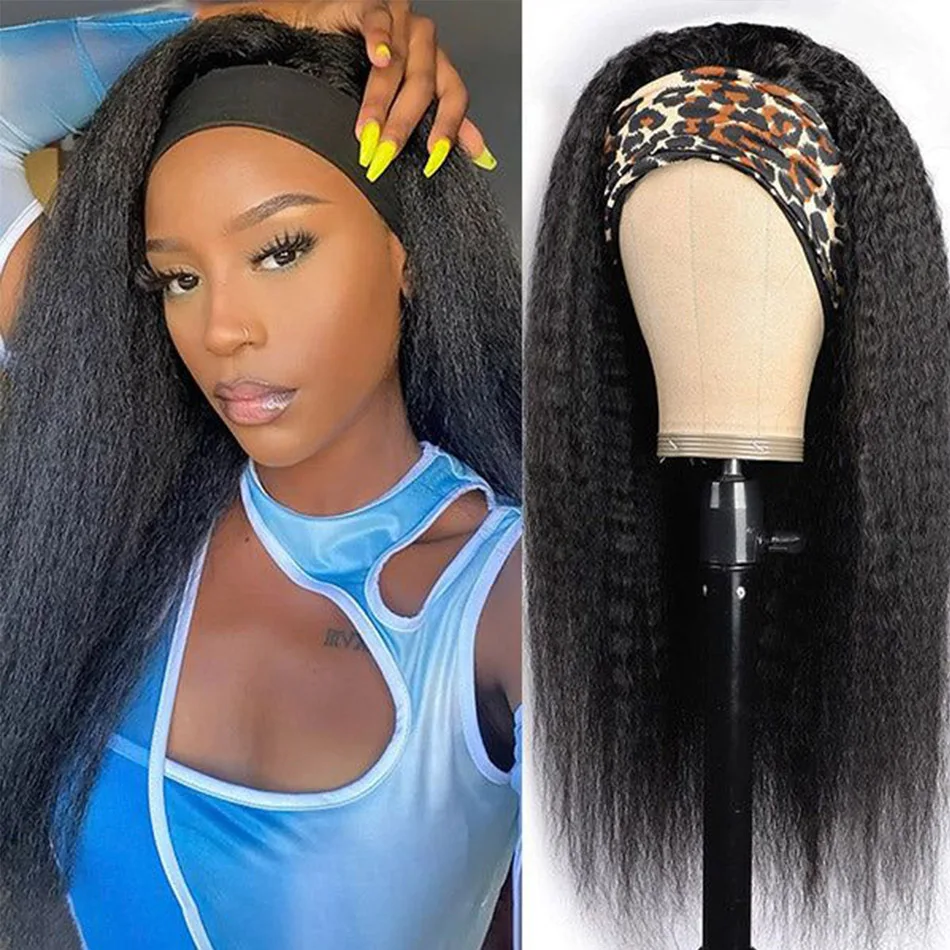 Kinky Straight Headband Wig Human Hair Wigs 28 Inch Yaki Straight Hair Kinky Afro Wigs Brazilian Hair For Black White Women