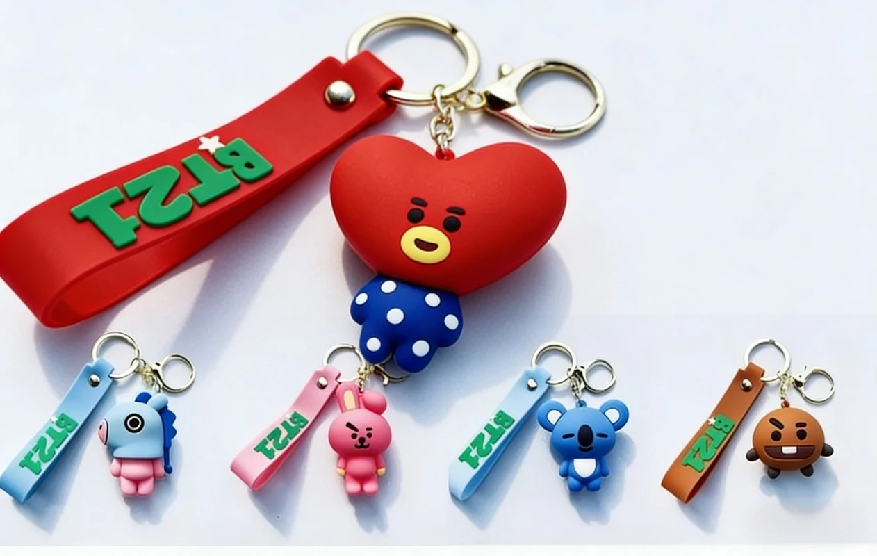New 2026 BT21 Koya RJ Shooky Cooky Chimmy Mang Keychain Creative High-quality Anime Cartoon Figure Model Car Backpack Keychain