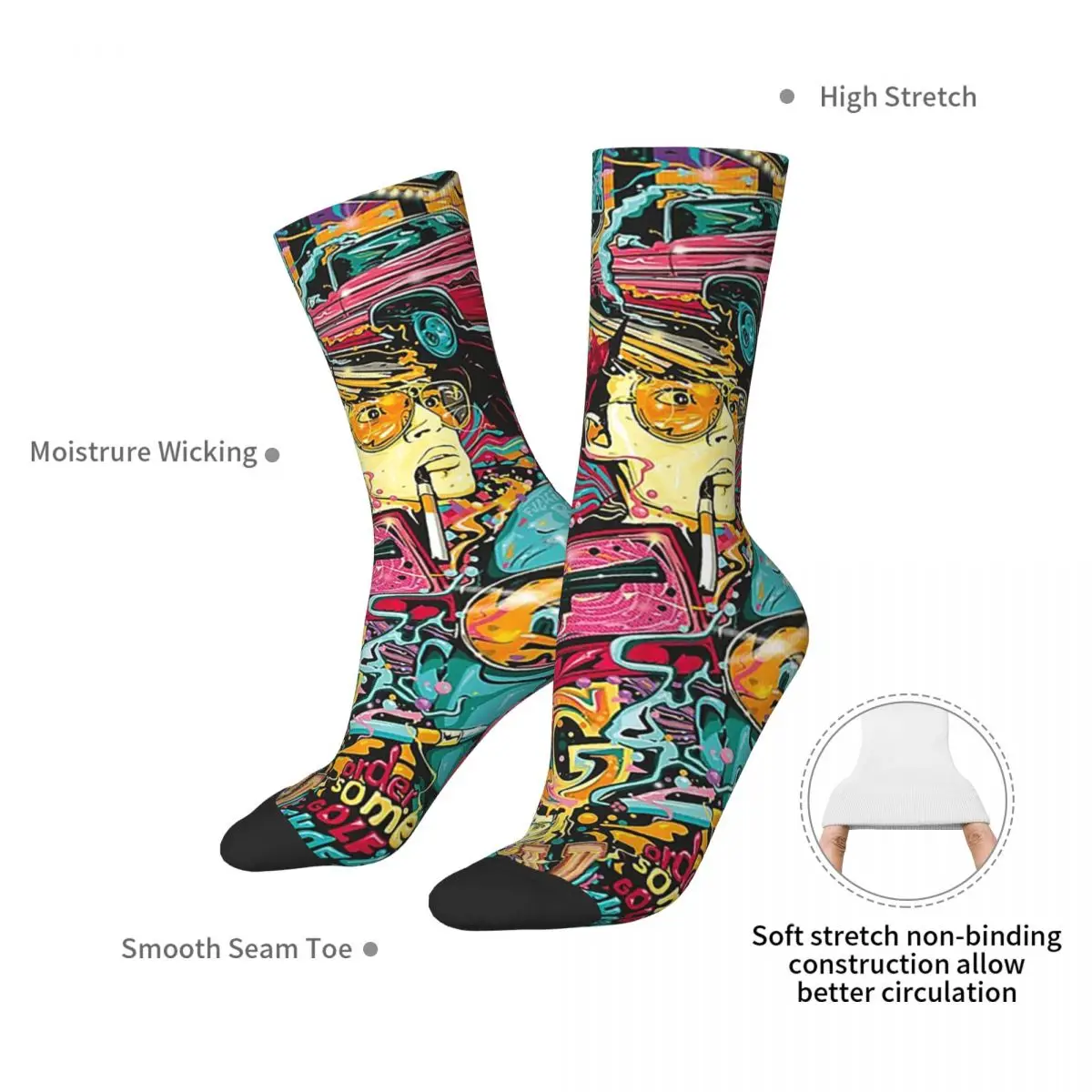 Fear matchs Loathing In Las Vegas Art Chaussettes pour hommes et femmes, bas absorbants Harajuku, chaussettes longues toutes saisons, accessoires pour cadeaux