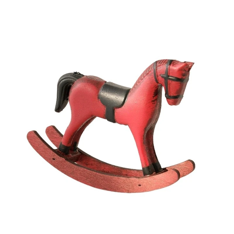 Nordic Retro Wooden Rocking Horse Balance Desktop Art Adornment Miniature Rocking Horse Decor Ornament Kids Gift