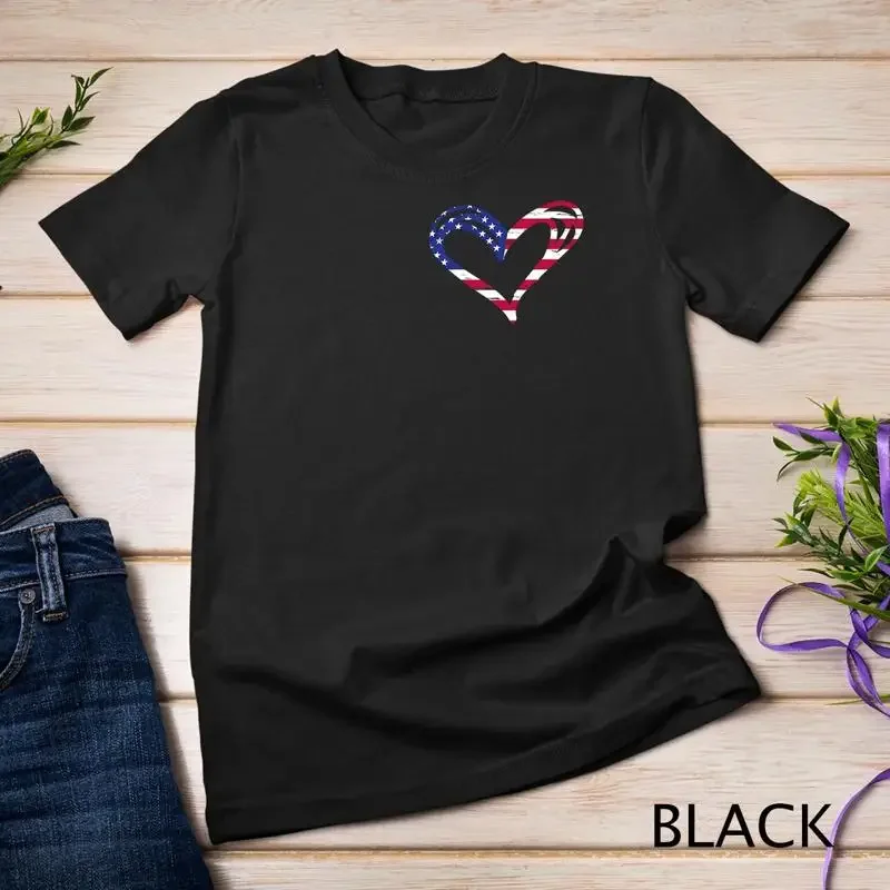 USA Flag Heart American Patriotic Armed Forces Memorial Day Unisex T shirt