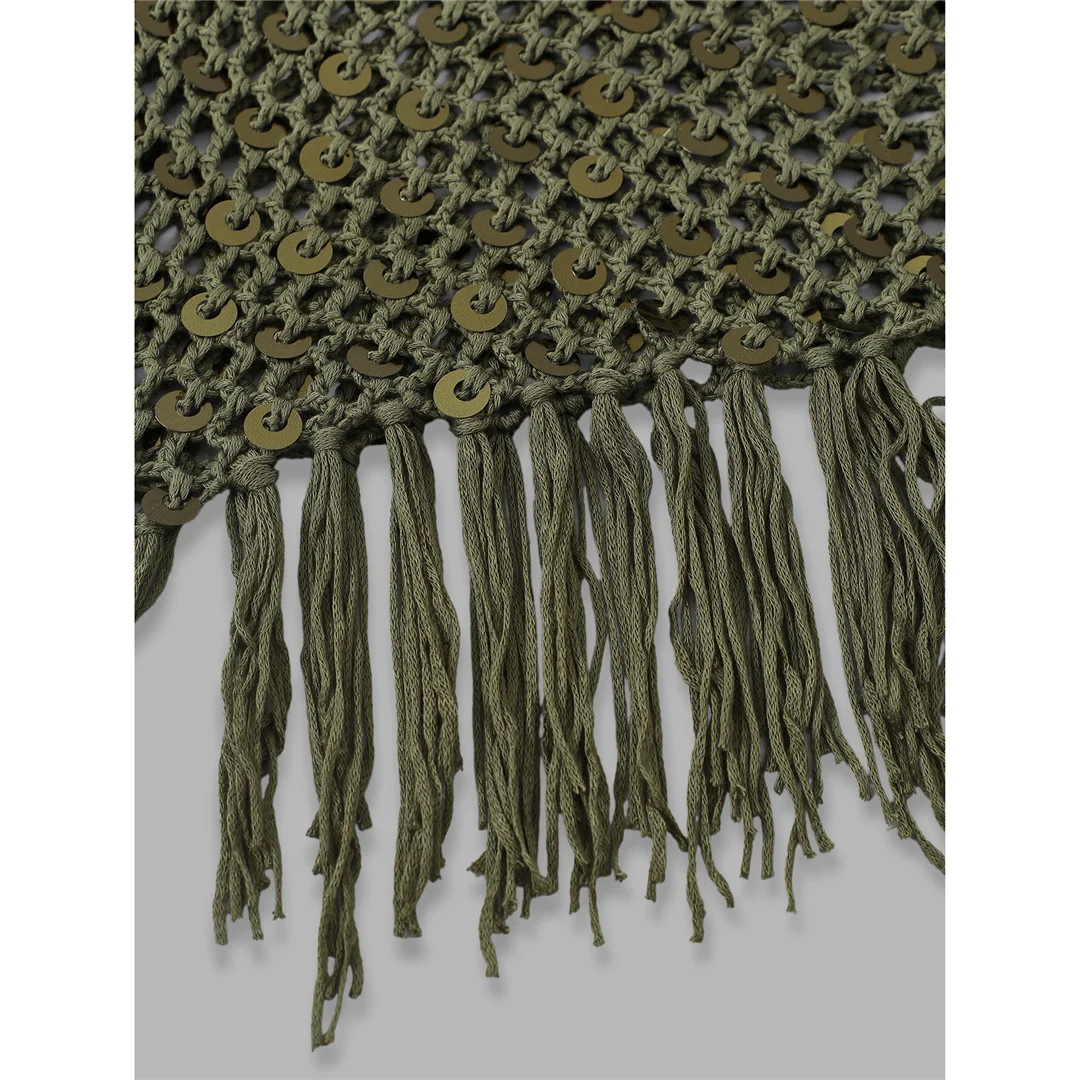 XS - XL Quasten Pailletten Einfarbige Häkel- und Strick-Tunika Strand-Überwurf Strandtop Strandkleidung Damen V8287 – Detail 29