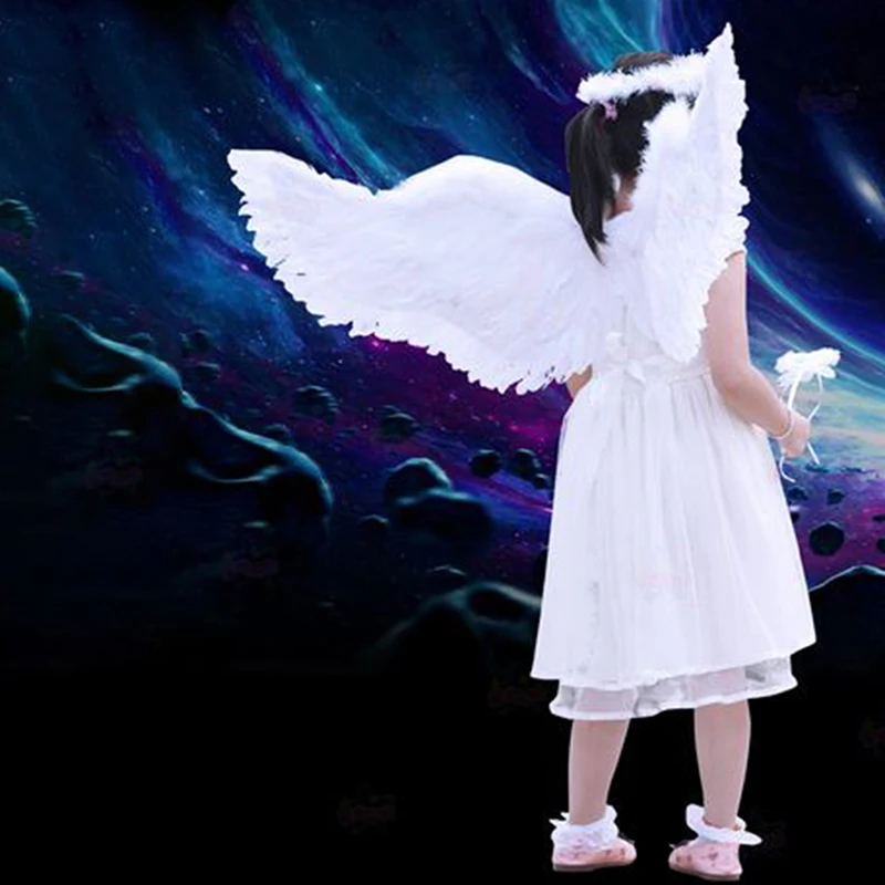 Kids Adult Party Swallow White Angel Feather Wings Halo Magic Wands Cosplay Elastic Straps Wedding Halloween Christmas Birthday