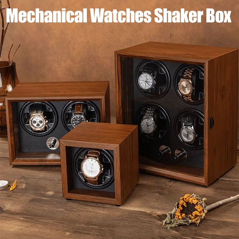 USB Watch Winder Powered for Automatic Watch 4/2/1 Slots Mechanical Watches Shaker Box Rotator Holder Dustproof Display Wood Box