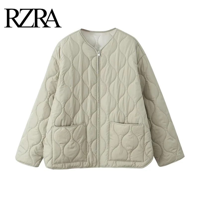 

RZRA Original 2024 Winter New Simple Commuting Straight Round Neck Long Sleeve Large Pocket Loose Quilted Cotton Jacket Jacket