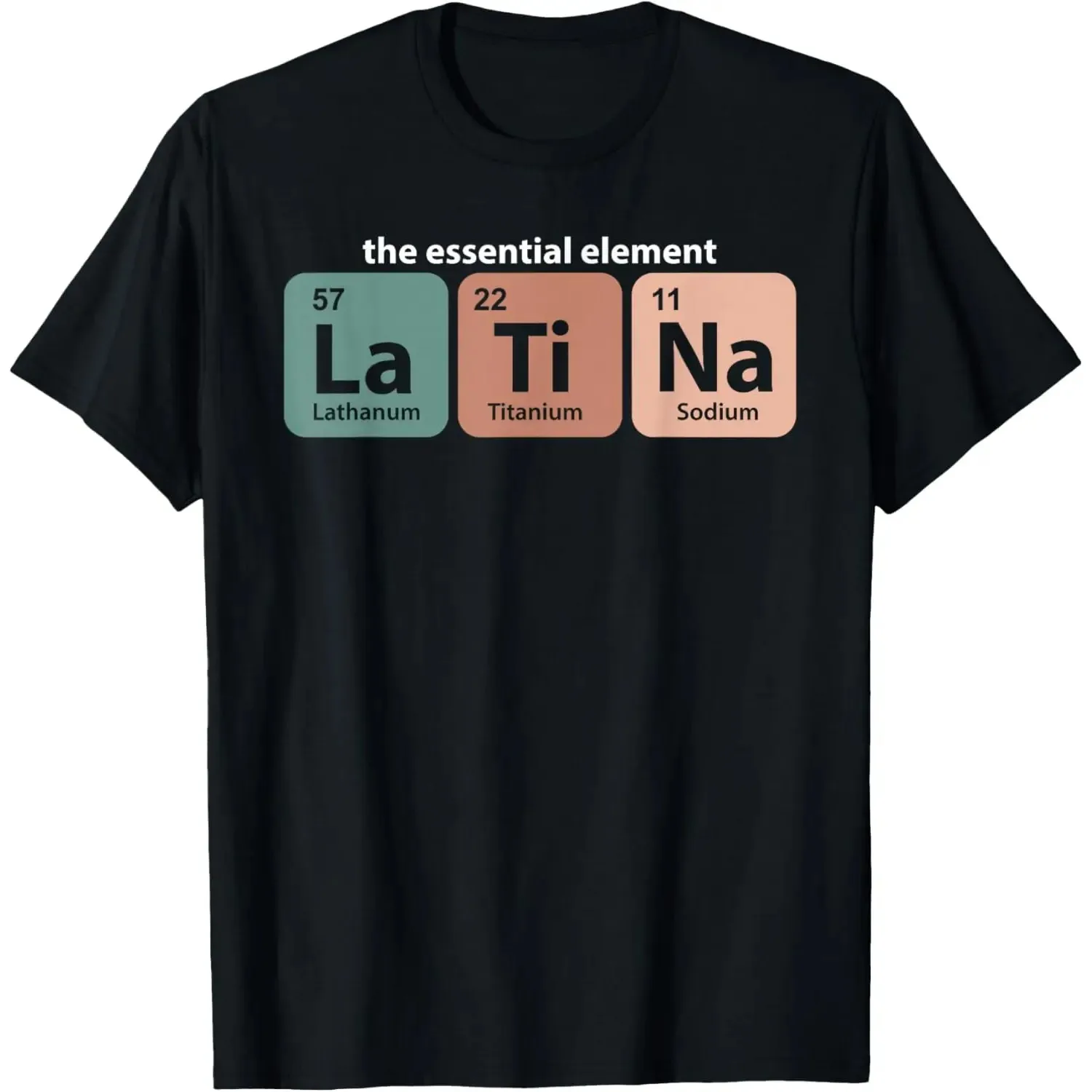 Camiseta gráfica con diseño de tabla periódica divertida para mujer, camiseta con diseño de tabla periódica de elementos esenciales de química Latina
