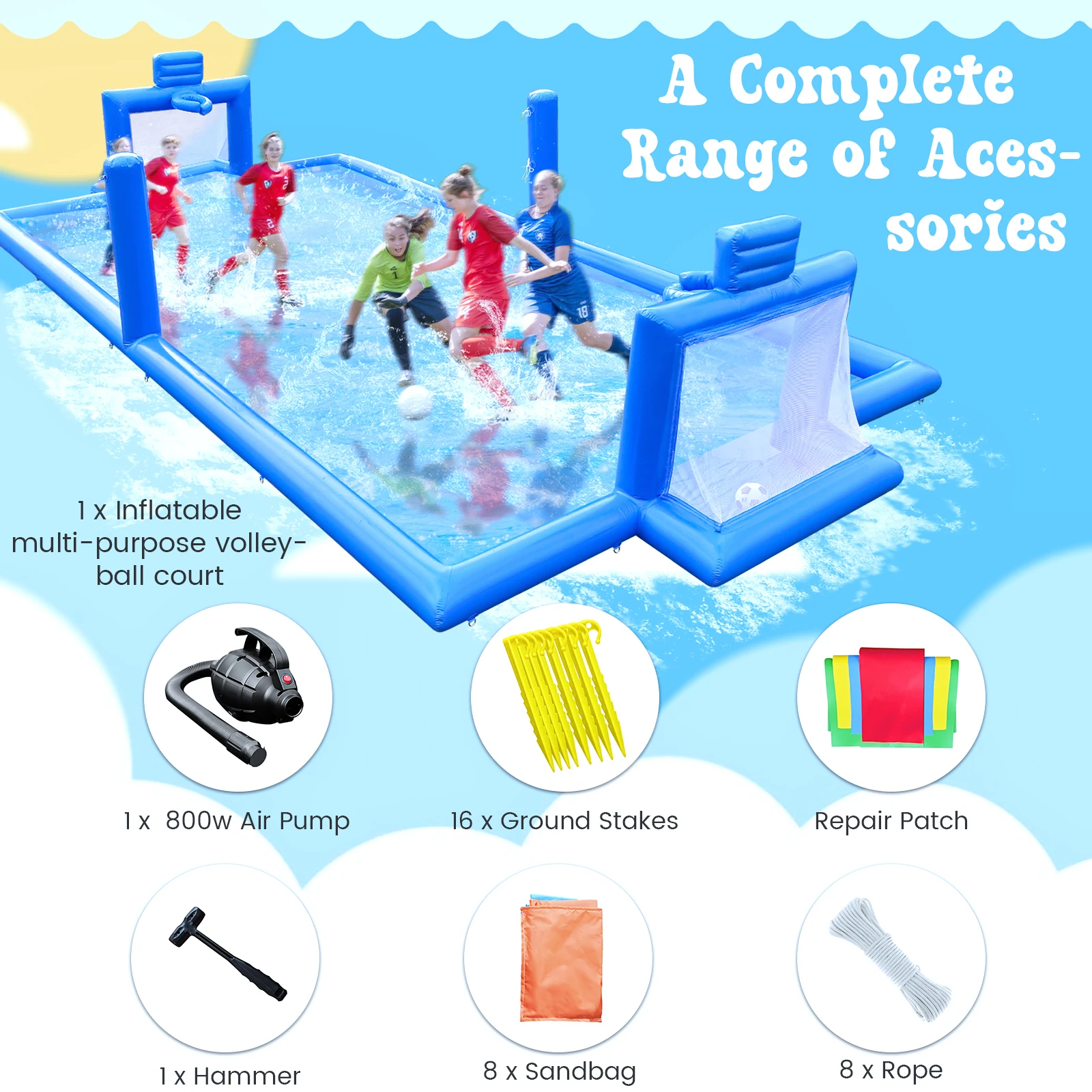 33FT กลางแจ้งสนามวอลเลย์บอลพอง/ฟุตบอล/เกมบาสเกตบอลสําหรับเด็กผู้ใหญ่สนามเด็กเล่นเชิงพาณิชย์