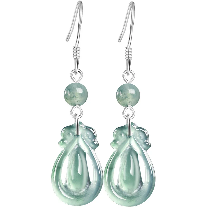 Natural A-grade Jade Blue Water Ancient Style Water Droplet Earrings S925 Silver Ice Jade Fashionable Women's Jewelry Drop Ship 4