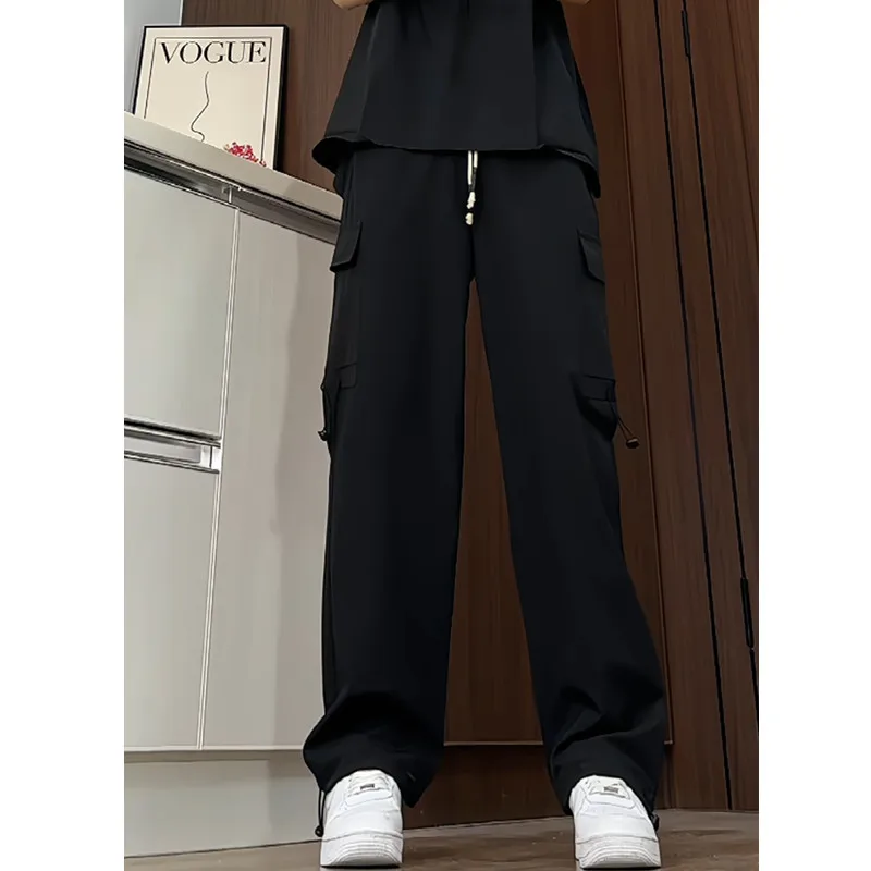 

Ice Silk Cargo Pants Men Streetwear Elastic Waist Hip Hop Harem Pants Black Harajuku Loose Casual Pocket Trousers 5XL-M