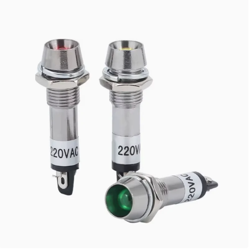 10pcs Panel  8mm LED Indicator Mounting Red Green Yellow Power  Indication LED Signal Lamp 12VDC 24VDC 220VAC XD8-1