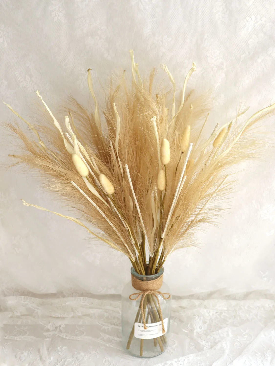 D-Seven 10 PCS Artificial Pampas Grass Branches 60cm/23.5inch Faux Pampas Grass Faux Fall Flowers for Home Kitchen Wedding Party