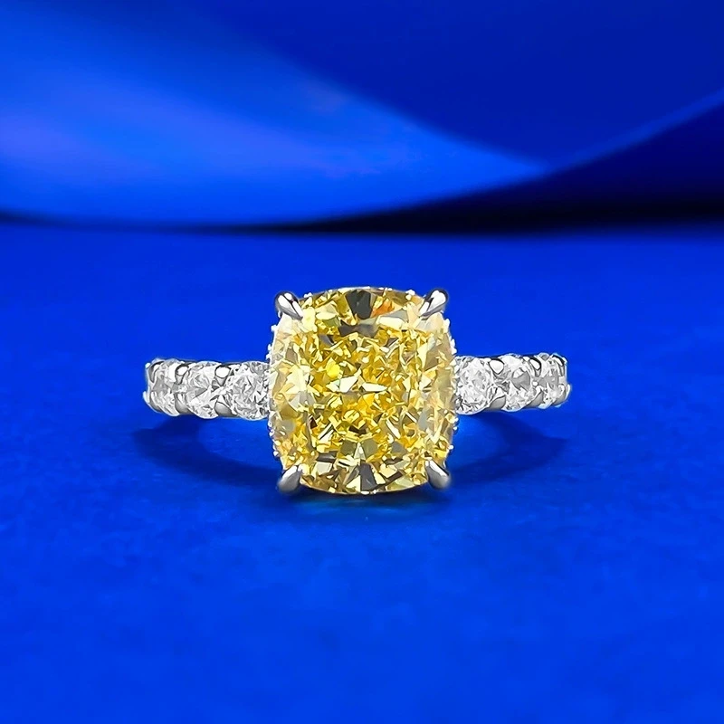 

S925 Silver Ring Set with 9*10 square Yellow Gemstones