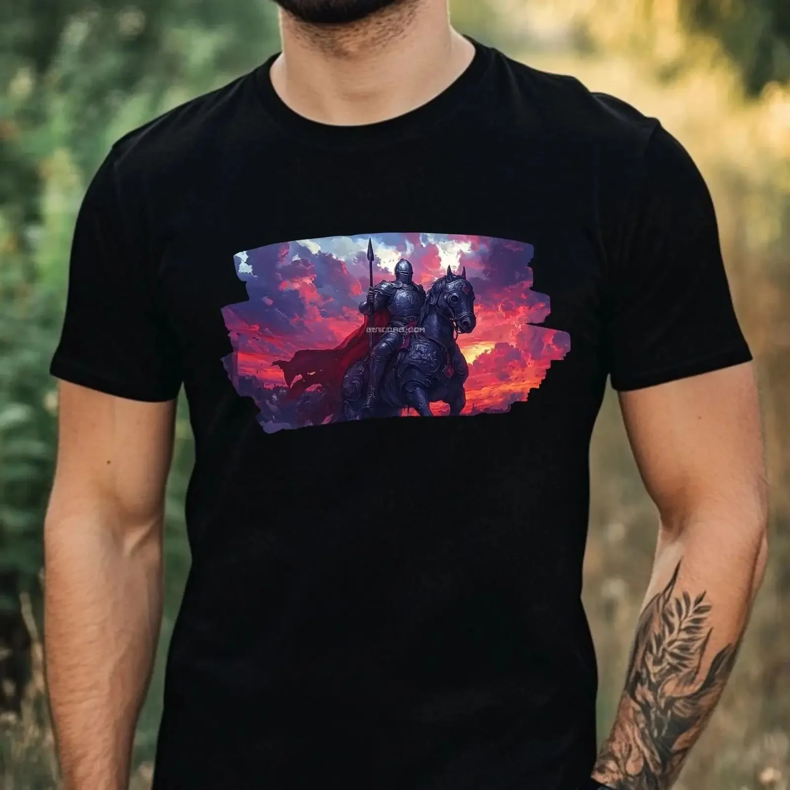 T Shirt Herren Ritter Portrait Motiv Baumwolle Größe XS bis 5XL vintage Washed graphic Top For Everyday Wear Stylish Casual