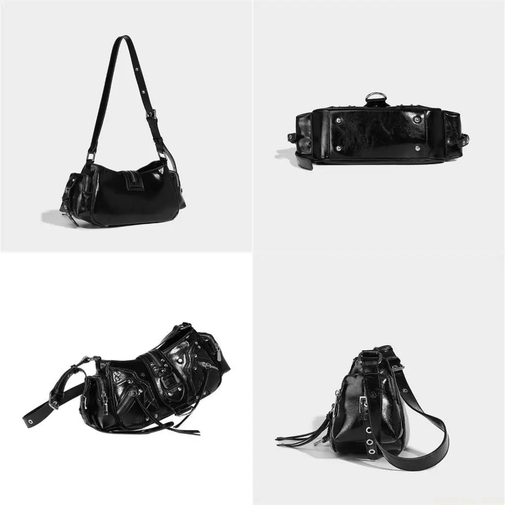 

X90D Women Rivets Armpit Bag Retro Shoulder Bag Commuting Bag Multi-Pockets Crossbody Bag for Everyday