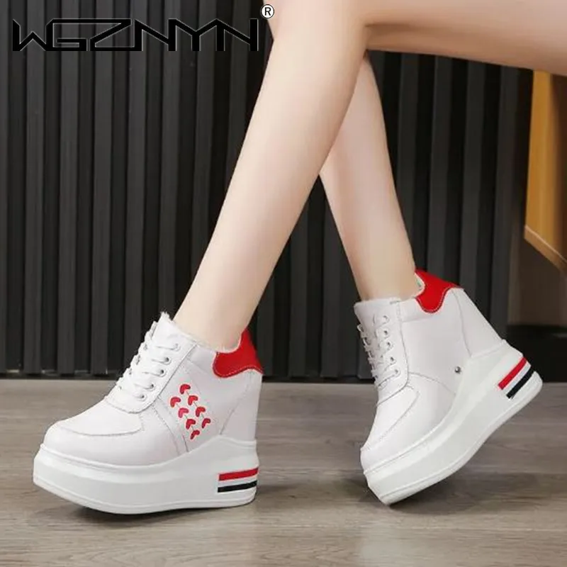 Fashion Women\'s Vulcanize Shoes Platform Casual Sneakers Increased Fashion Comfort Ladies High Heels White Sneakers Size 34-39