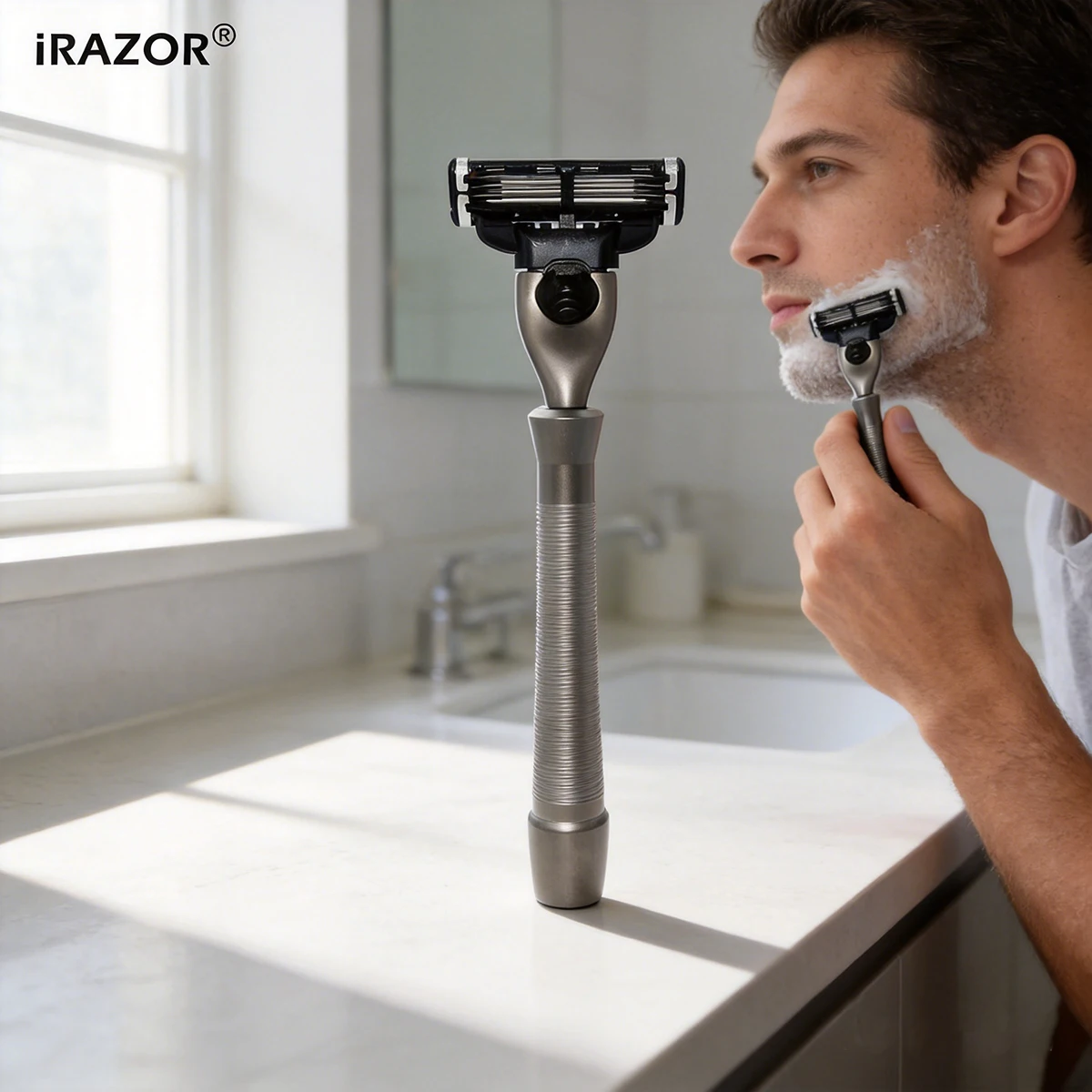 iRAZOR Premium 3-Blade Men's Cartridge Shaving Razor Gunmetal Grey Manual Wet Shaver Original Design Grooming Tool for Gentlemen