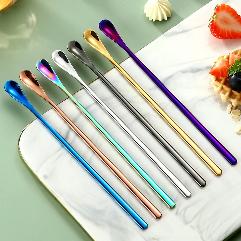 1PC 304 Stainless Steel Long Handled Coffee Spoon Ice Cream Dessert Tea Stirring Spoon For Picnic Kitchen Accessories Bar Tools