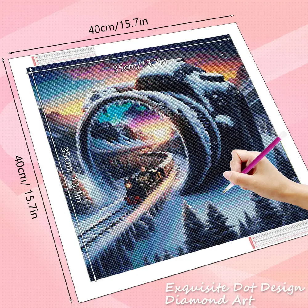 HUACAN 5D Diamond Painting Train Winter Landscape Full Square Round Drill Wall Decor Mosaic Camera Rhinestones