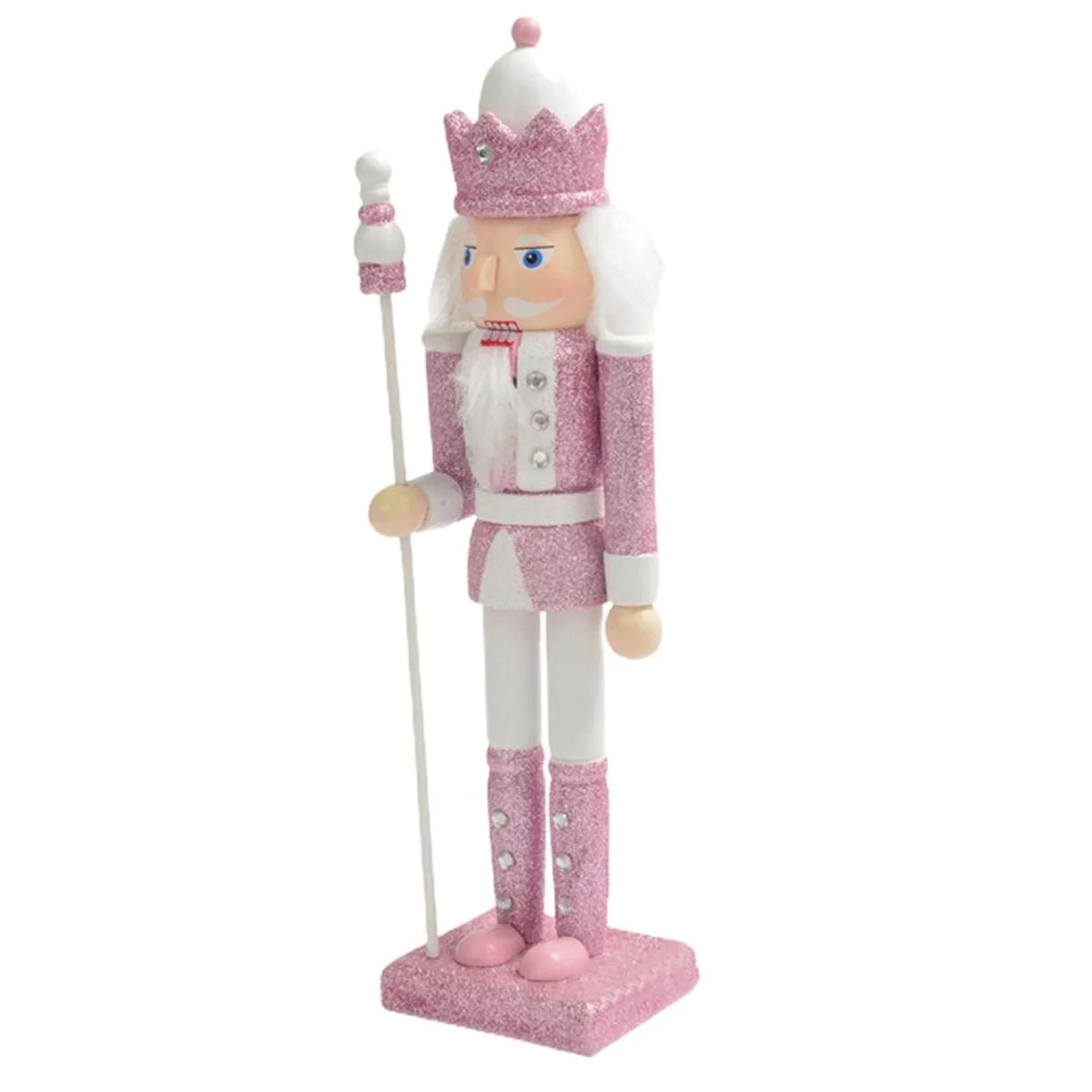 

30cm Pink Wooden Nutcracker Figurine White Hair Rhinestone Inlaid Puppet Nutcracker Doll Toy Ornament,1