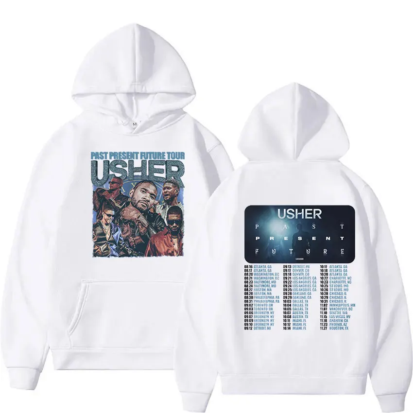 Usher Past Present Future Tour 2024 Pullover Hoodie Men's Retro High Quality Fashion Sweatshirt Hip Hop Clothing Oversized Hoody