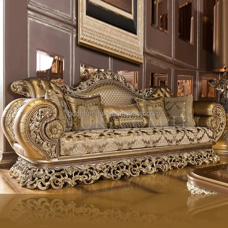 Italian Luxury Villa-Style Sectional Sofa Customizable French Solid Wood European Fabric Furniture Large Palace Combination