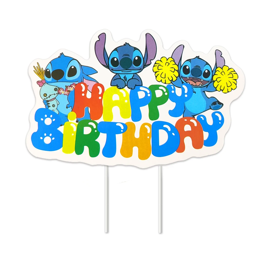 1pcs/lot Birthday Events Party Baby Boys Kids Favors Stitch Design Cake Card Wtih Sticks Decorations Cupcake Toppers