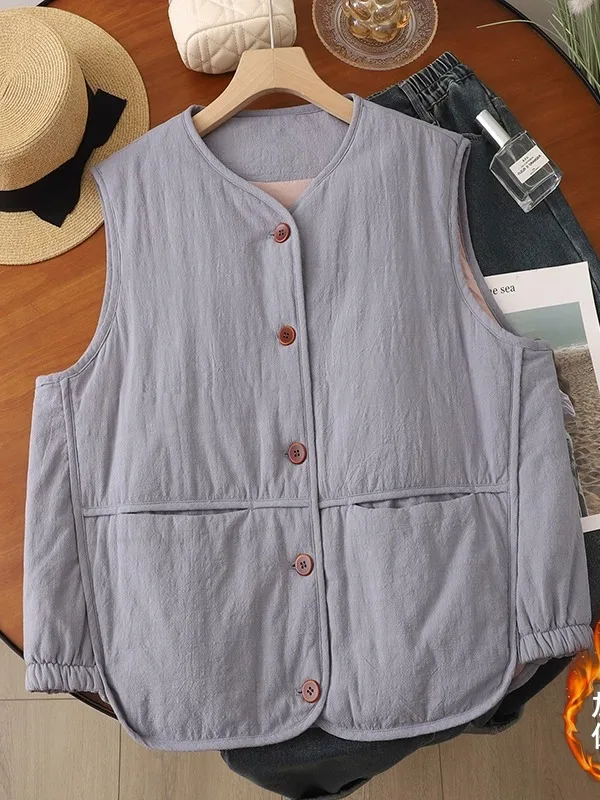 

Зимний женский хлопково-льняной жилет с капюшоном, утепленная верхняя одежда, кардиган Sle, модный цветной дизайн на одной пуговице