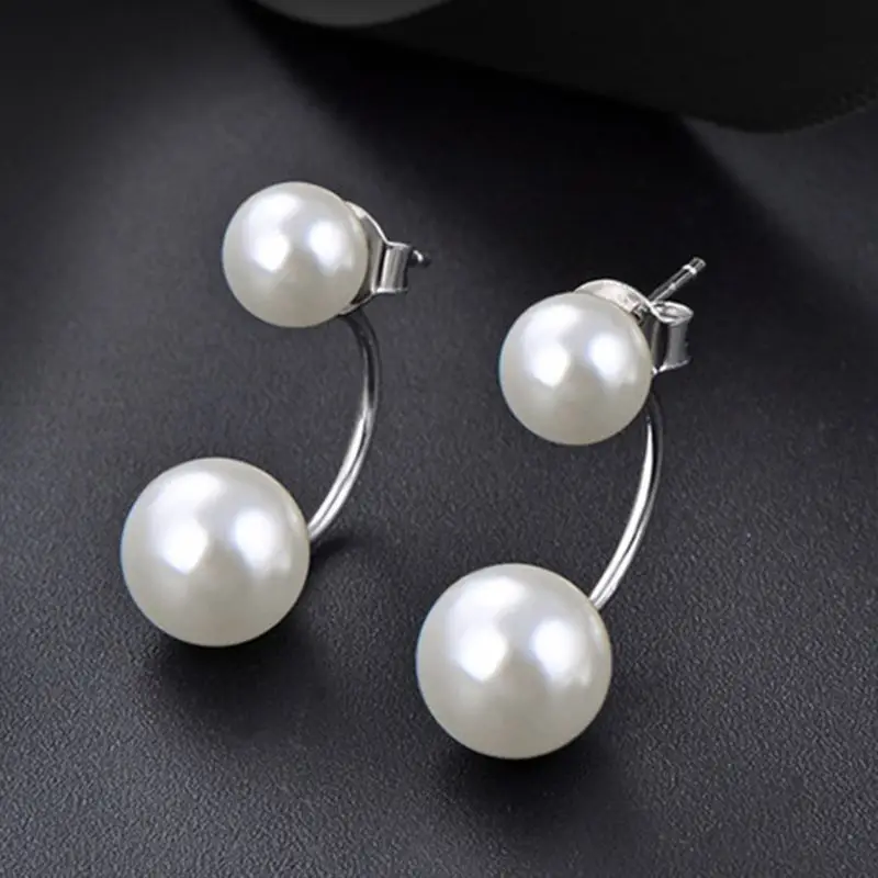 Genuine 925 Sterling Silver Woman\'s New Jewelry Fashion U Shape Pearl Stud Earrings XY0263