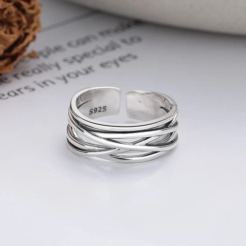 VOJEFEN Argent 925 Silver Ring Woman Irregular Multi-layered Winding Lines Pure Silver Fashion Jewelry Couple Dating Finger Ring