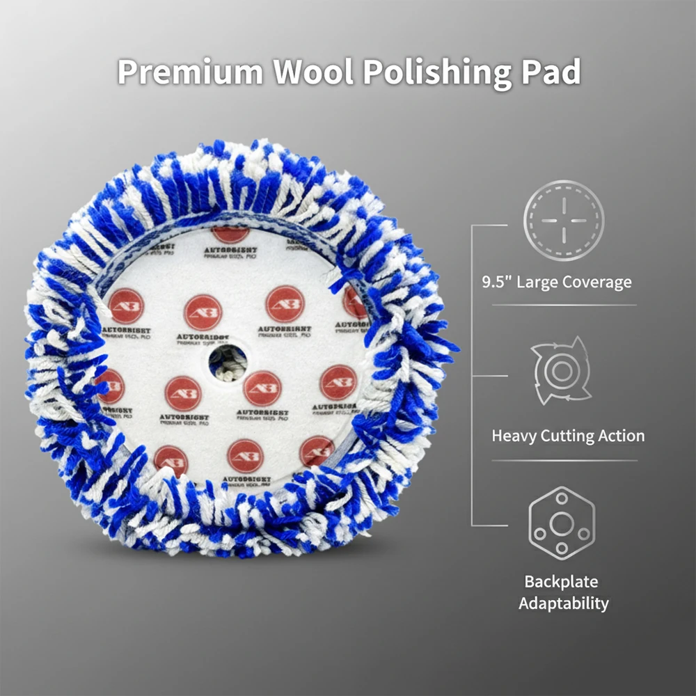 AUTOBRIGHT 7inch 9.5inch Compounding Wool Pad Heavy Cutting Buffing Polishing Disc For Car Body DA RO Polisher car detailing