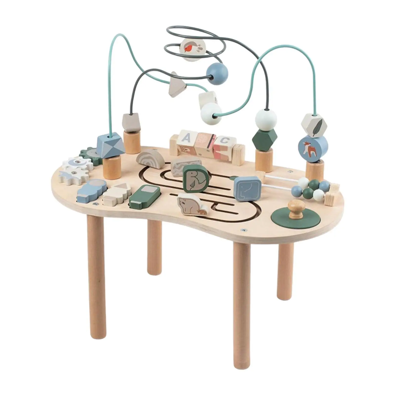 

Wooden Activity Table with Bead Maze Portable Graphic Pairing Activity Center Wooden Sensory Play Table for Kids Children