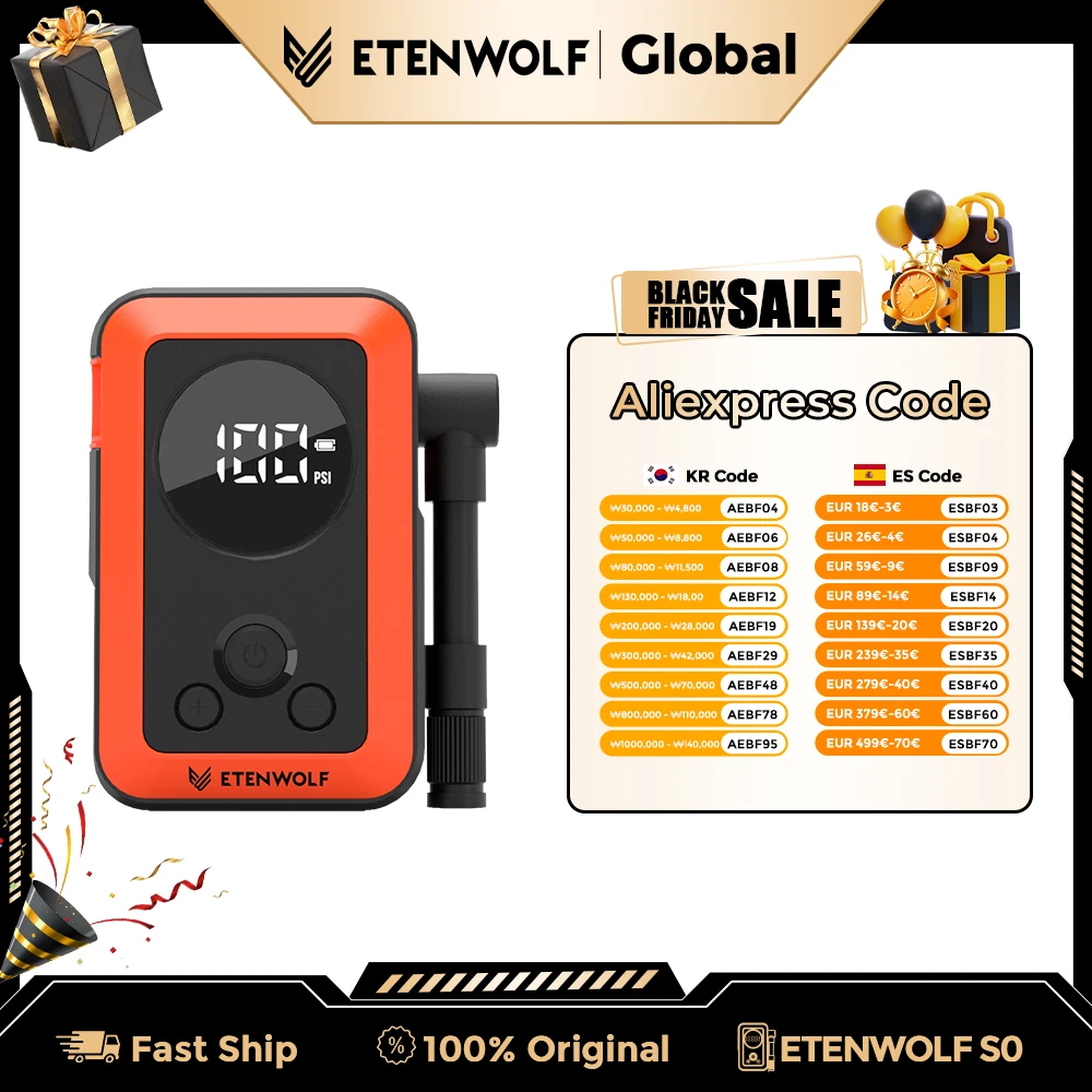 

Новый ETENWOLF S0 Мини-электрический велосипедный насос Беспроводной 2400 мАч Портативный шинный насос с экраном для мотоциклов Шарики 150PSI Максимальное давление