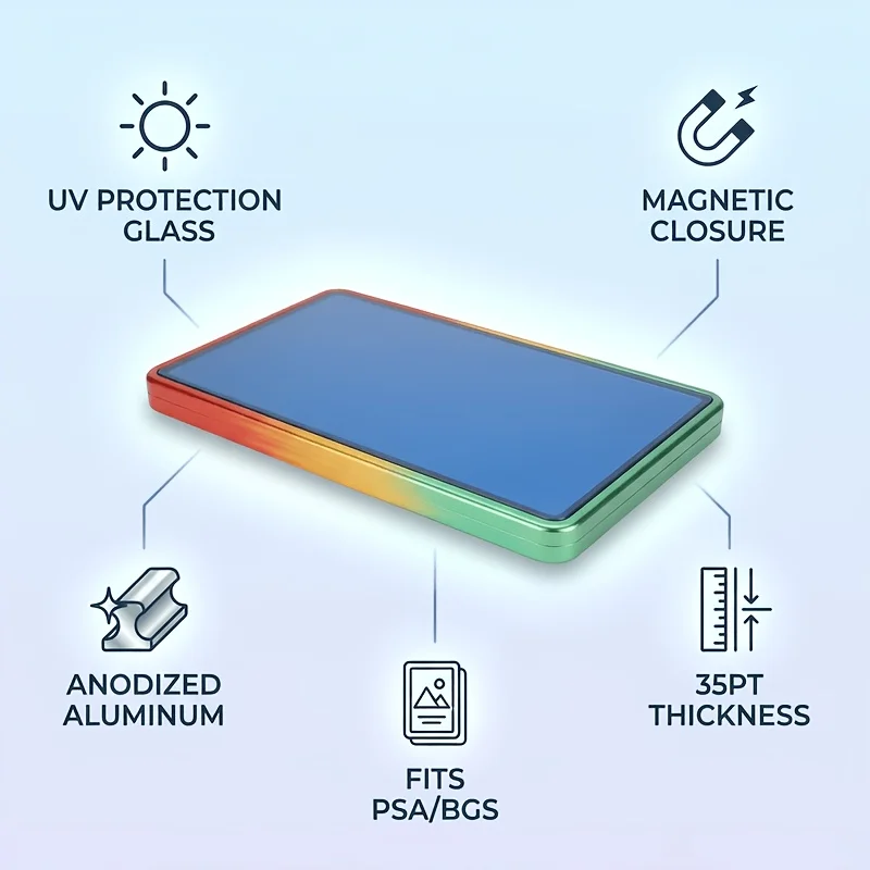 Heavy Rainbow Gradient Magnetic Display Frame for PSA BGS Graded Cards UV Protection Scratch Resistant Storage Box No Base