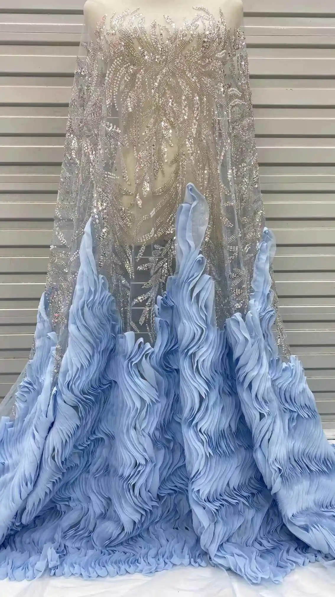 African Beaded Lace Fabric 2024 High Quality 5 Yards New Nigerian 3D Flower Tulle Laces Fabrics For Party Dresses 5 Yards/Lot