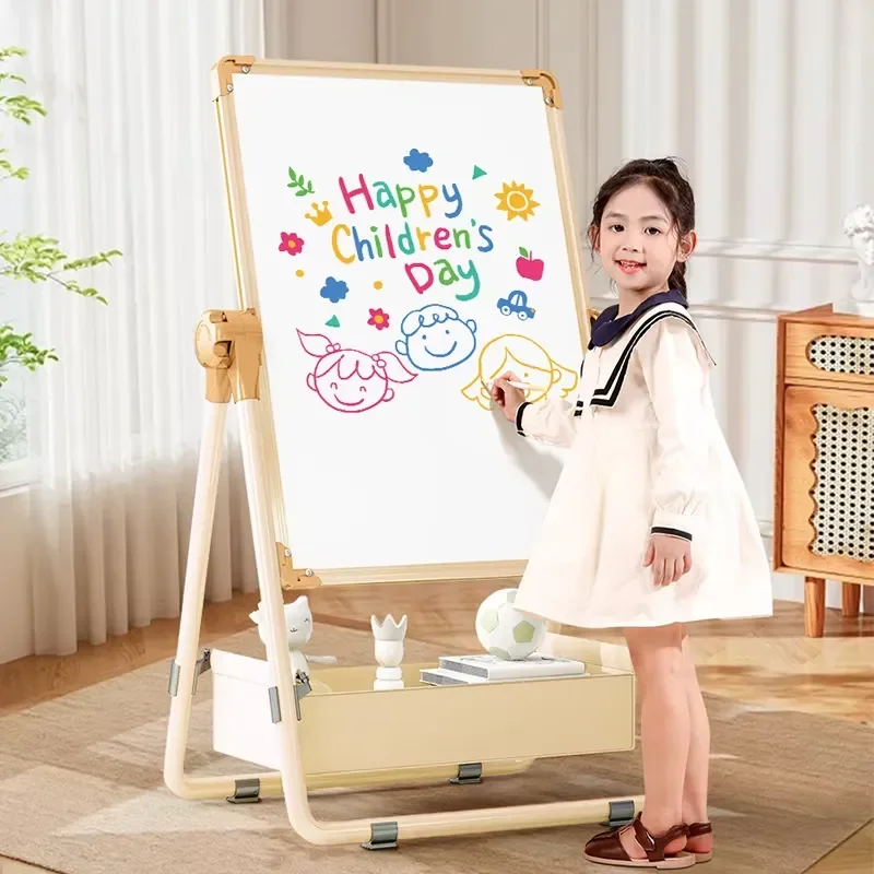 Bview Height-Adjustable Double-Sided Kids Easel Magnetic Household Blackboard Whiteboard with Stand Educational Toy for