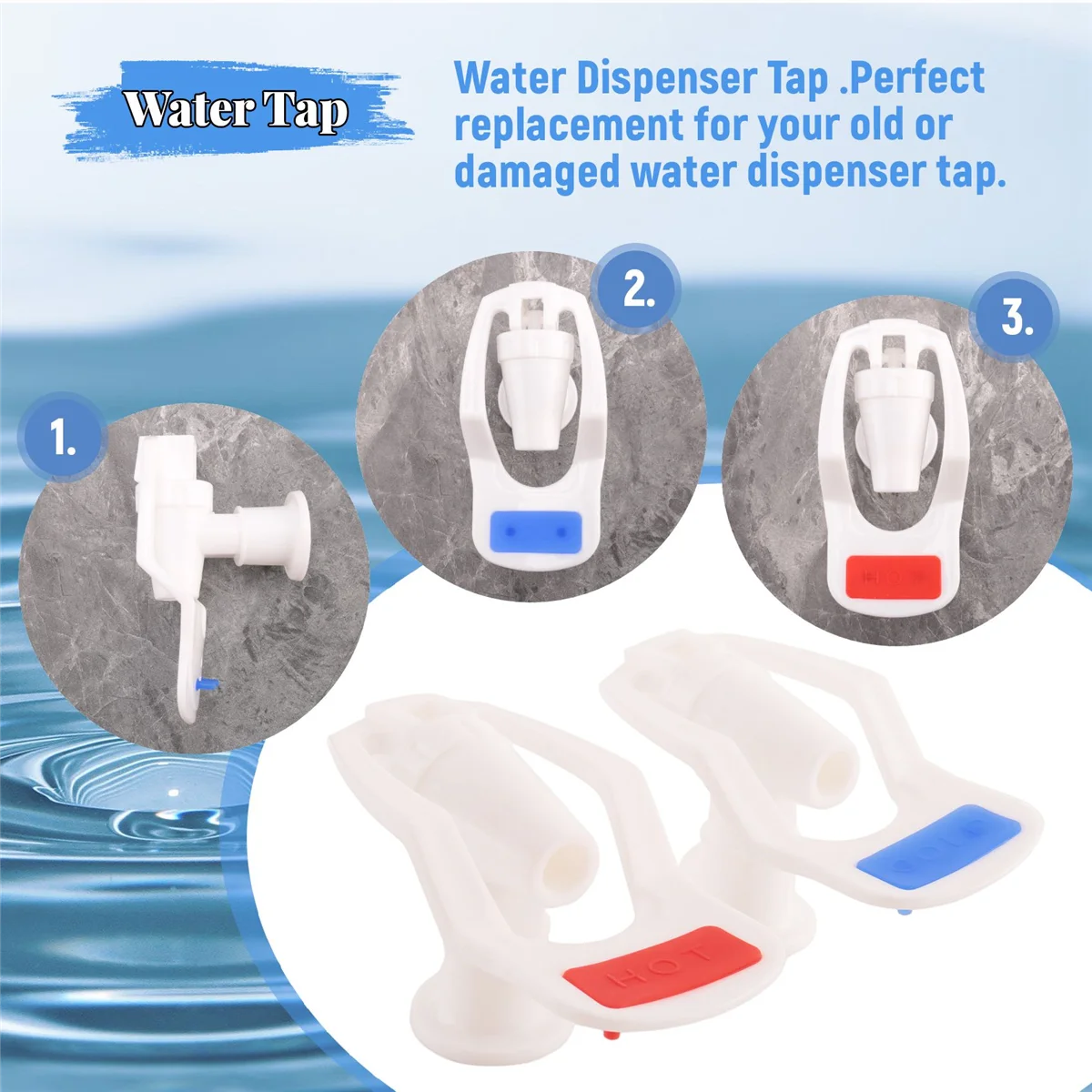 Water Dispenser Replacement Push Type White Plastic Tap Faucet 2 Pcs